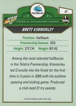 2006 Select Accolade #33 Brett Kimmorley Back